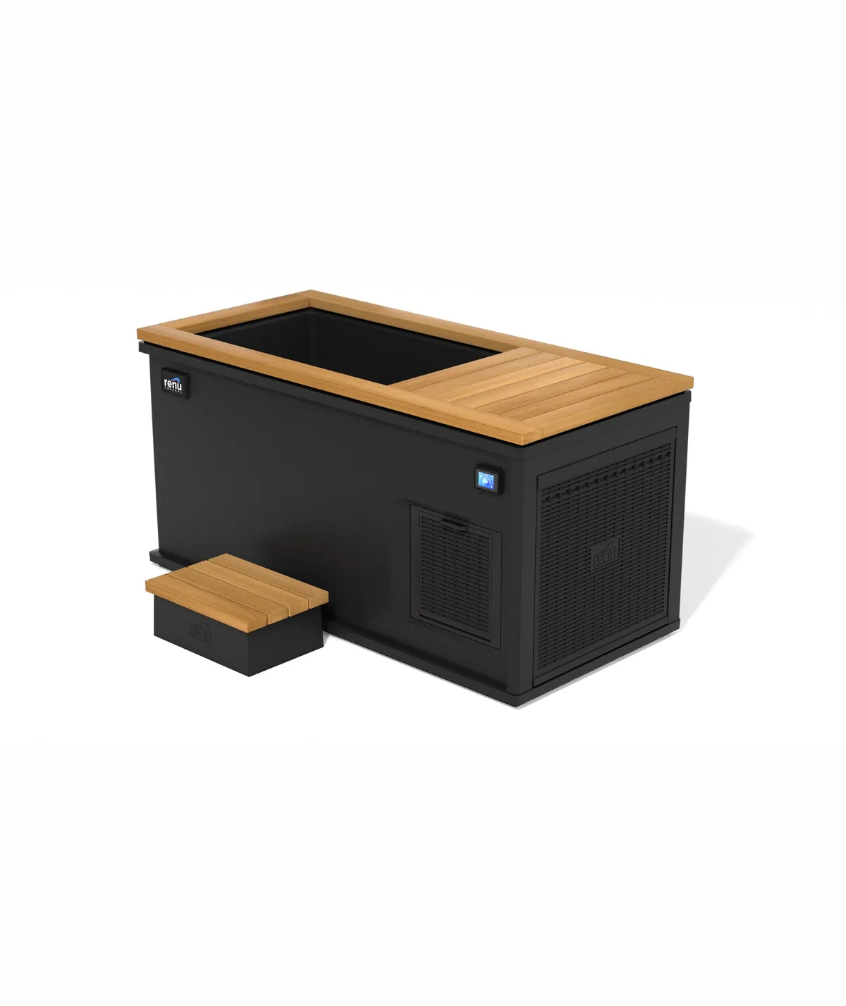 Renu Cold Stoic 3.0 in Meterous Black with a Composite Natural Teak breath deck and step stool