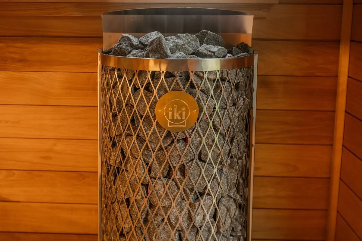Close-up of the Iki stove filled with stones